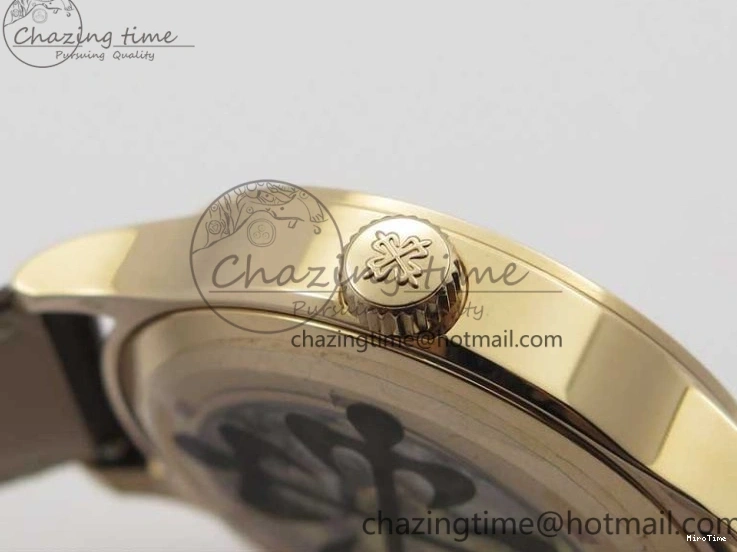 MIROTIME 0427 ZipUp Calatrava 5524R Pilot Travel Time RG GRF Brown Dial on Brown Leather Strap A324 V 7110